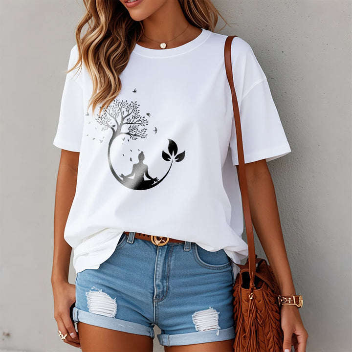 Buddha Stones Buddha Meditating In A Tree Pattern Cotton Tee T-shirt - image 2