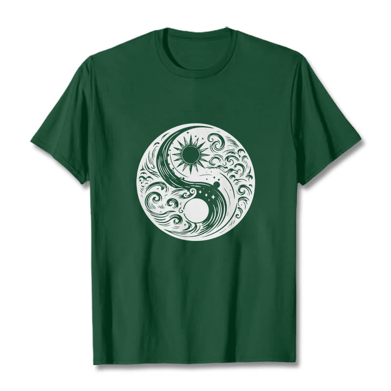 Buddha Stones Sun Moon Waves Yin Yang Pattern Cotton Tee T-shirt