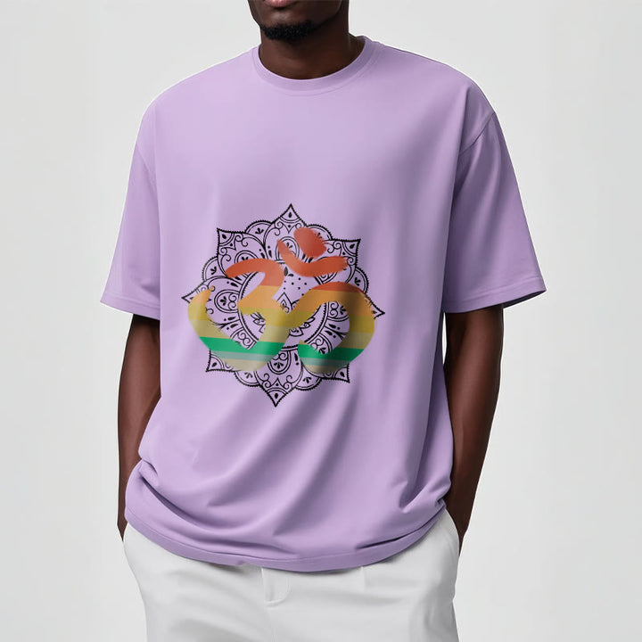 Buddha Stones Gradient-colored Om Sanskrit Mandala Background Pattern Cotton Tee T-shirt - image 17