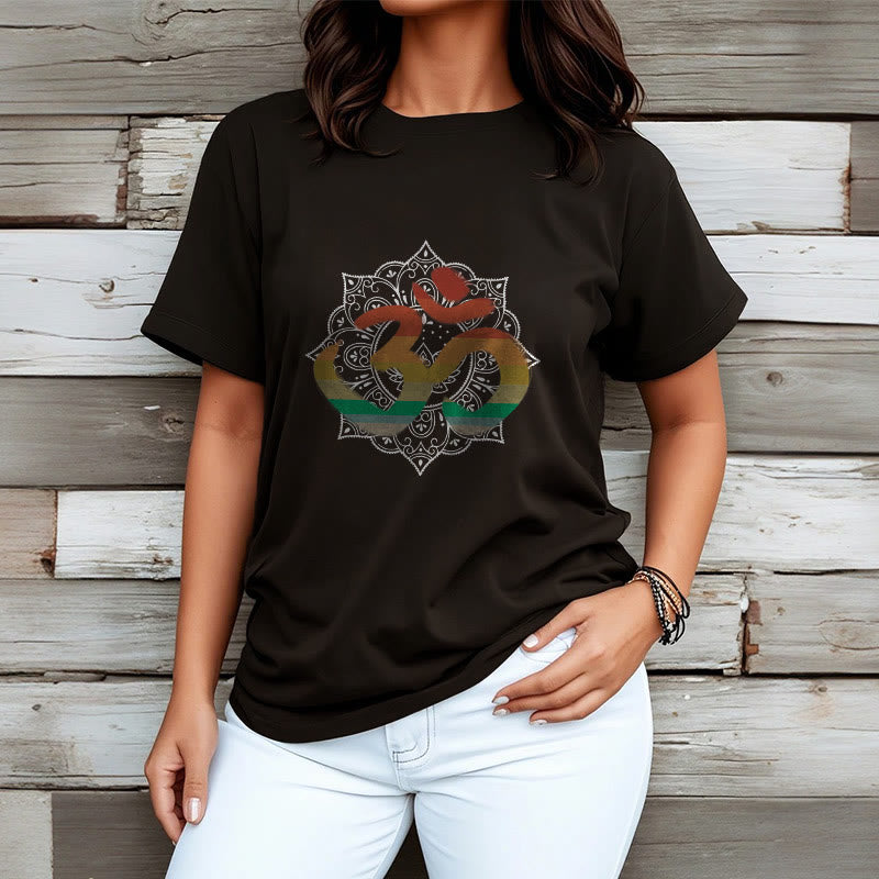 Buddha Stones Gradient-colored Om Sanskrit Mandala Background Pattern Cotton Tee T-shirt - image 7