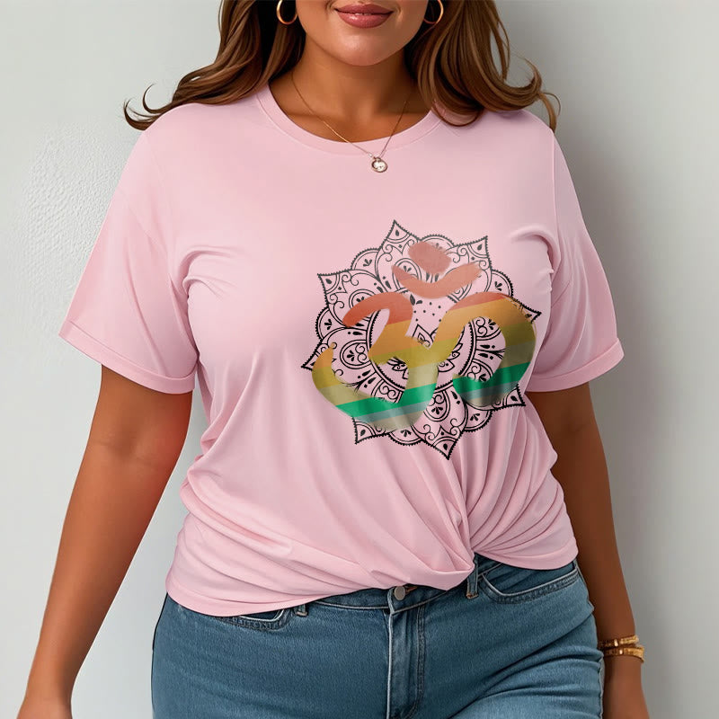 Buddha Stones Gradient-colored Om Sanskrit Mandala Background Pattern Cotton Tee T-shirt - image 14