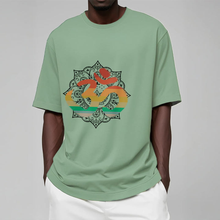 Buddha Stones Gradient-colored Om Sanskrit Mandala Background Pattern Cotton Tee T-shirt - image 16
