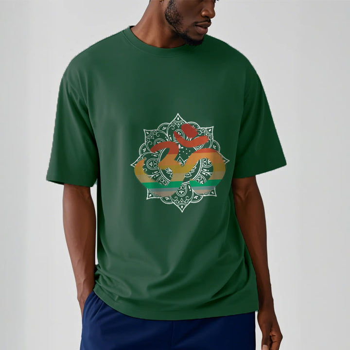 Buddha Stones Gradient-colored Om Sanskrit Mandala Background Pattern Cotton Tee T-shirt - image 1