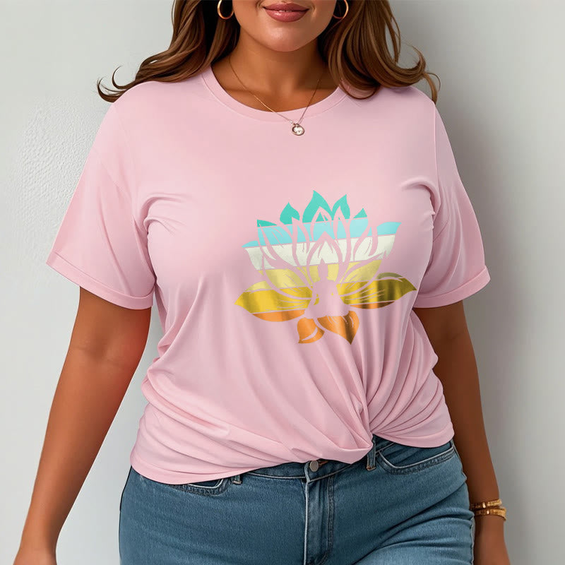 Buddha Stones Gradient-colored Lotus Flower Buddha Meditation Cotton Tee T-shirt - image 14
