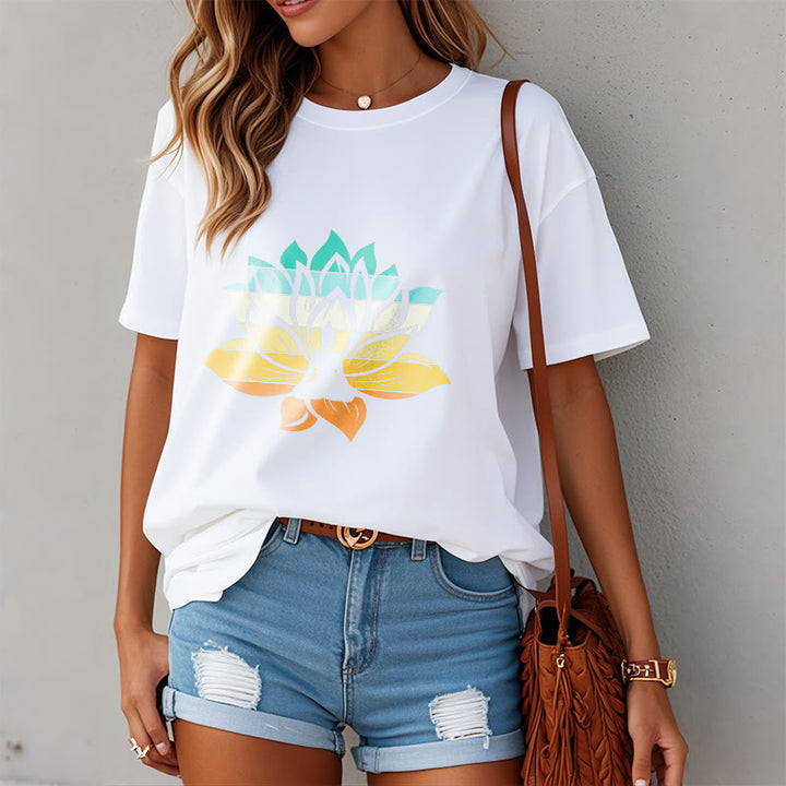 Buddha Stones Gradient-colored Lotus Flower Buddha Meditation Cotton Tee T-shirt - image 8
