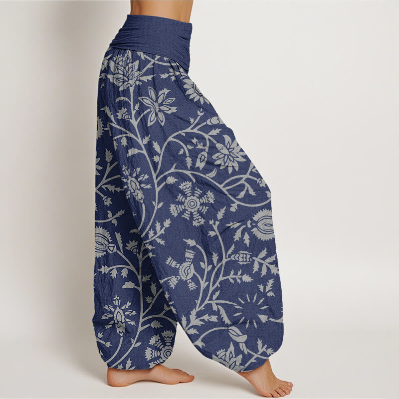 Buddha Stones Cotton Casual Floral Branches Flowing Vines Pattern Women's Elastic Waist Harem Pants - image 1