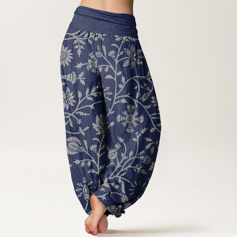 Buddha Stones Cotton Casual Floral Branches Flowing Vines Pattern Women's Elastic Waist Harem Pants - image 2
