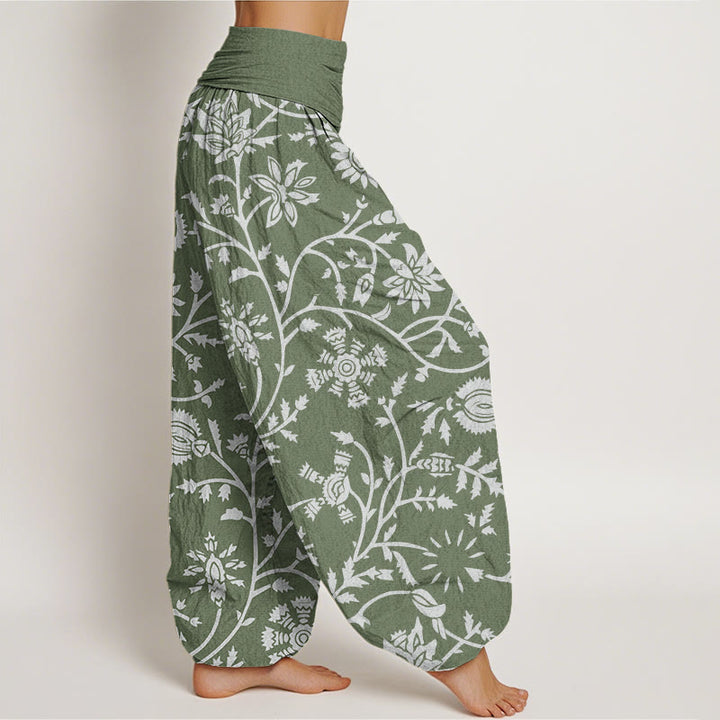Buddha Stones Cotton Casual Floral Branches Flowing Vines Pattern Women's Elastic Waist Harem Pants - image 5
