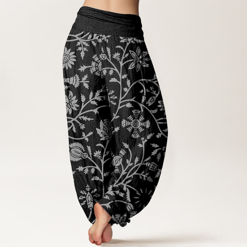 Buddha Stones Cotton Casual Floral Branches Flowing Vines Pattern Women's Elastic Waist Harem Pants - image 9