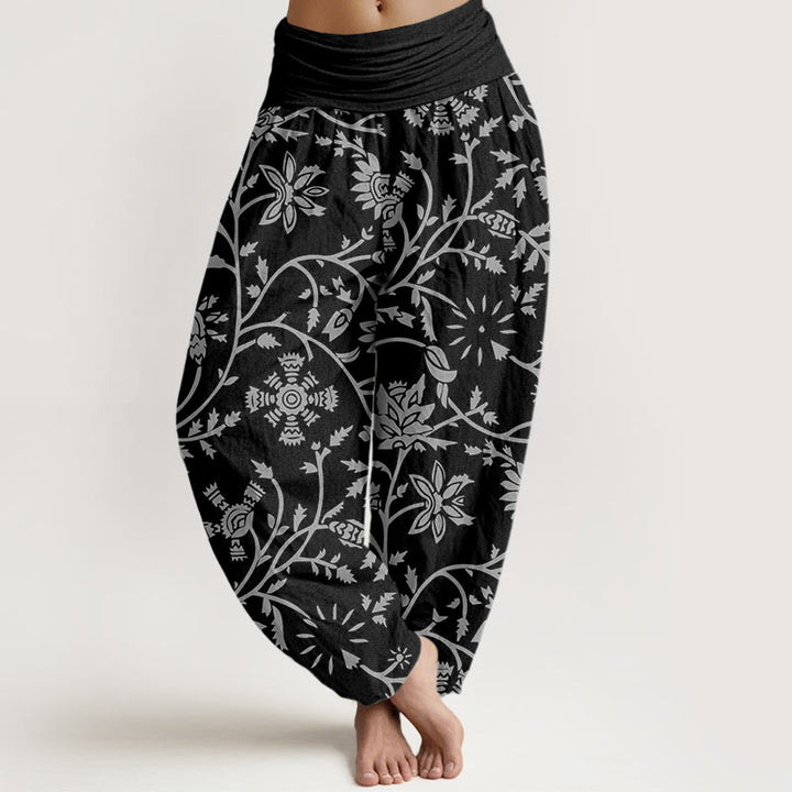 Buddha Stones Casual Floral Branches Flowing Vines Pattern Women's Elastic Waist Harem Pants - Black - US22，UK/AU26，EU54 (6XL) - image 8