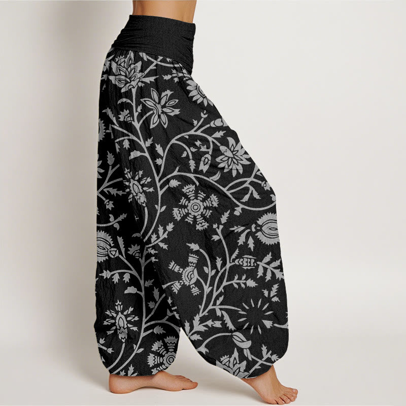 Buddha Stones Cotton Casual Floral Branches Flowing Vines Pattern Women's Elastic Waist Harem Pants - image 8