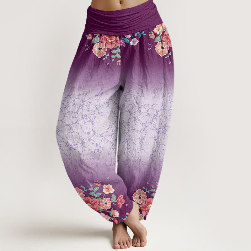 Buddha Stones Casual Floral Leafy Branch Flowing Vines Pattern Women's Elastic Waist Harem Pants - DarkMagenta - US22，UK/AU26，EU54 (6XL) - image 1