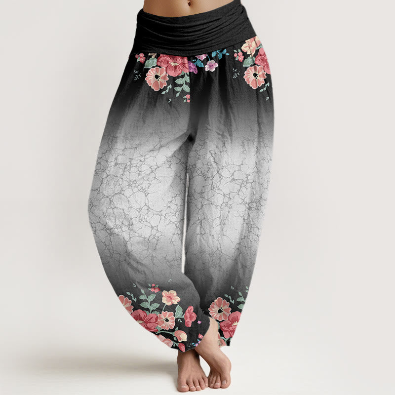 Buddha Stones Casual Floral Leafy Branch Flowing Vines Pattern Women's Elastic Waist Harem Pants - Black - US22，UK/AU26，EU54 (6XL) - image 5