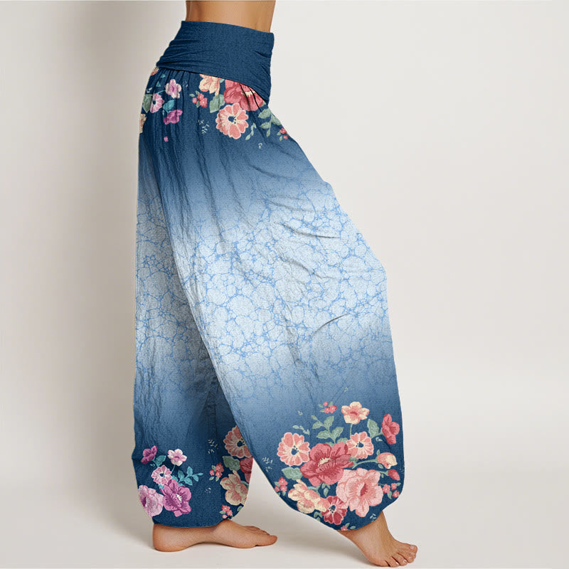 Buddha Stones Casual Floral Leafy Branch Flowing Vines Pattern Women's Elastic Waist Harem Pants - image 9