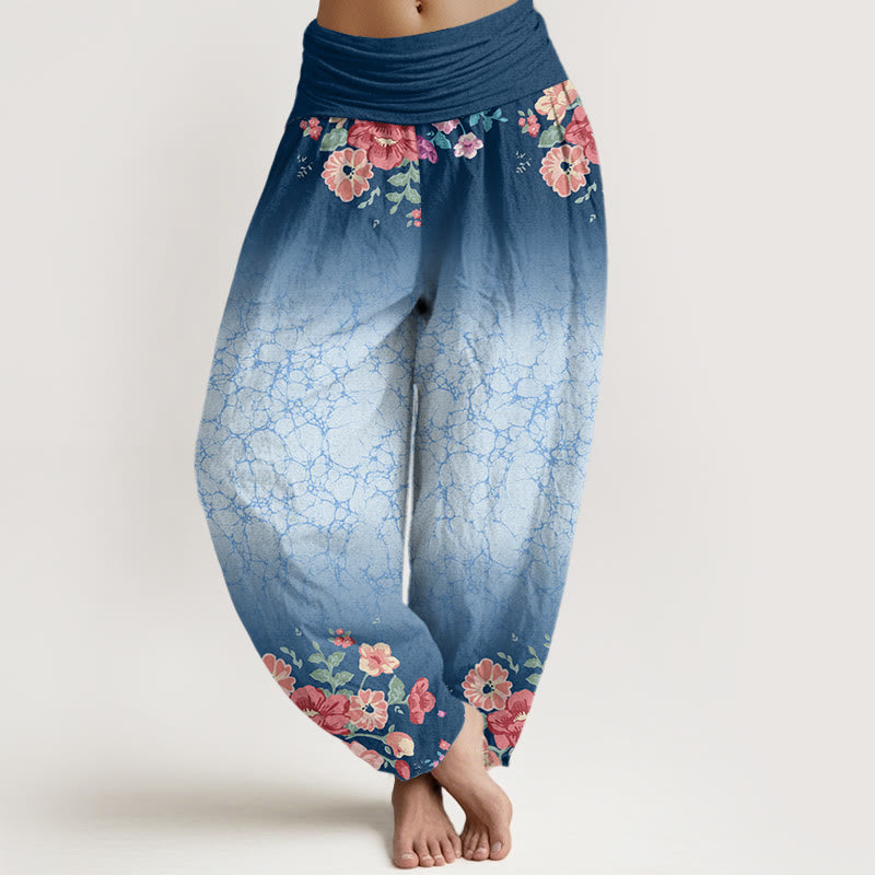 Buddha Stones Casual Floral Leafy Branch Flowing Vines Pattern Women's Elastic Waist Harem Pants - SteelBlue - US22，UK/AU26，EU54 (6XL) - image 8