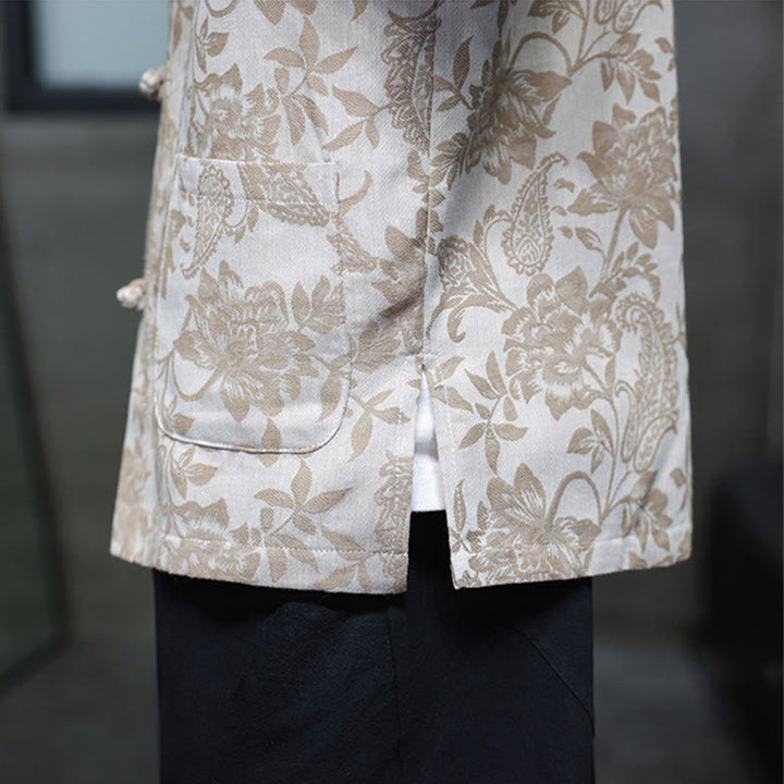 Buddha Stones Casual Jacquard Paisley Flower Plant Pattern Frog-Button Design Men's Cotton Shirt Cardigan With Pockets - image 18