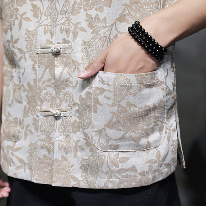 Buddha Stones Casual Jacquard Paisley Flower Plant Pattern Frog-Button Design Men's Cotton Shirt With Pockets - image 19