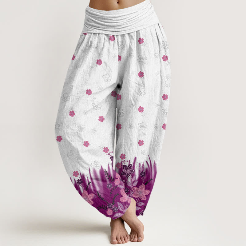 Buddha Stones Casual Floral Leaf Grass Pattern Women's Elastic Waist Harem Pants - Purple - US22，UK/AU26，EU54 (6XL) - image 1