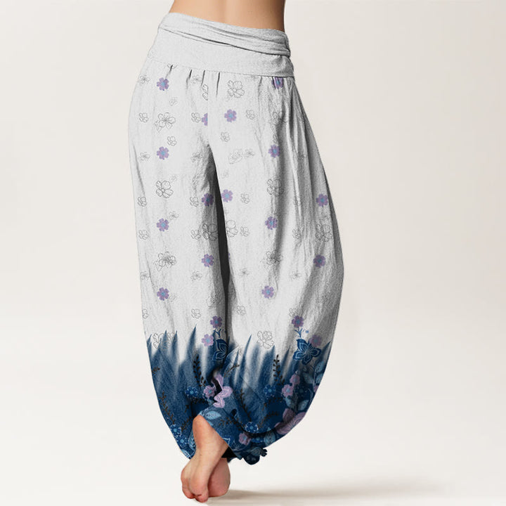 Buddha Stones Casual Floral Leaf Grass Pattern Women's Elastic Waist Harem Pants - image 7