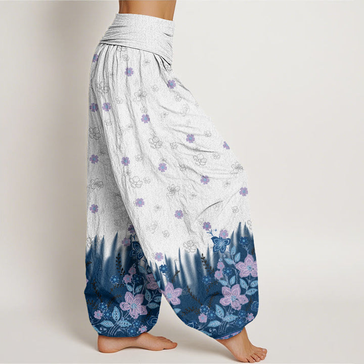 Buddha Stones Casual Floral Leaf Grass Pattern Women's Elastic Waist Harem Pants - image 6