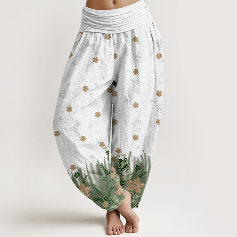 Buddha Stones Casual Floral Leaf Grass Pattern Women's Elastic Waist Harem Pants - OliveDrab - US22，UK/AU26，EU54 (6XL) - image 8