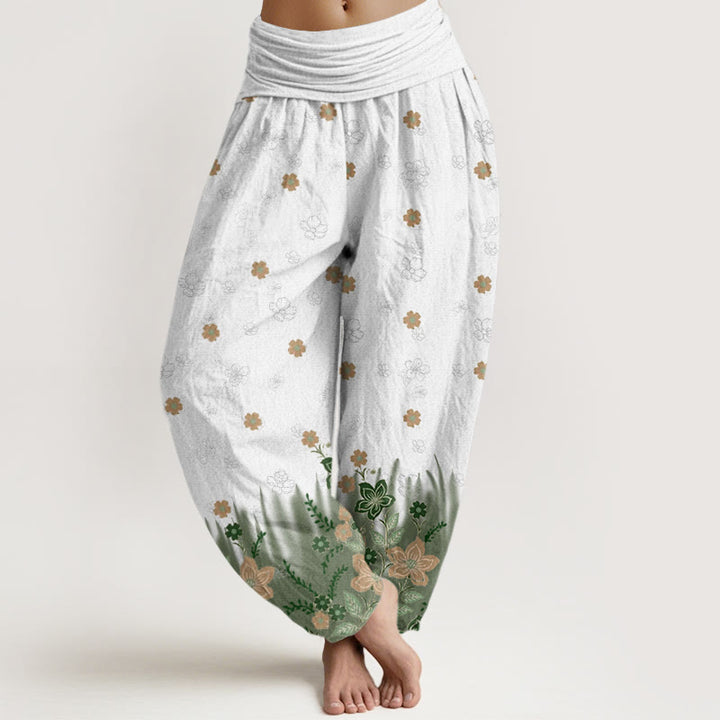Buddha Stones Casual Floral Leaf Grass Pattern Women's Elastic Waist Harem Pants - OliveDrab - US22，UK/AU26，EU54 (6XL) - image 8