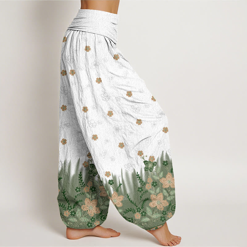Buddha Stones Casual Floral Leaf Grass Pattern Women's Elastic Waist Harem Pants - image 9