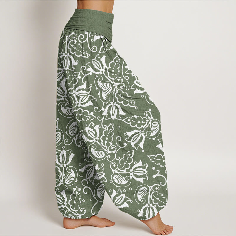 Buddha Stones Casual Plant Leaves Paisley Vortex Pattern Women's Elastic Waist Harem Pants - image 2