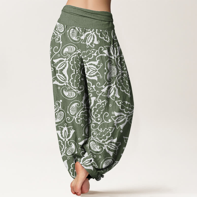 Buddha Stones Casual Plant Leaves Paisley Vortex Pattern Women's Elastic Waist Harem Pants - image 3