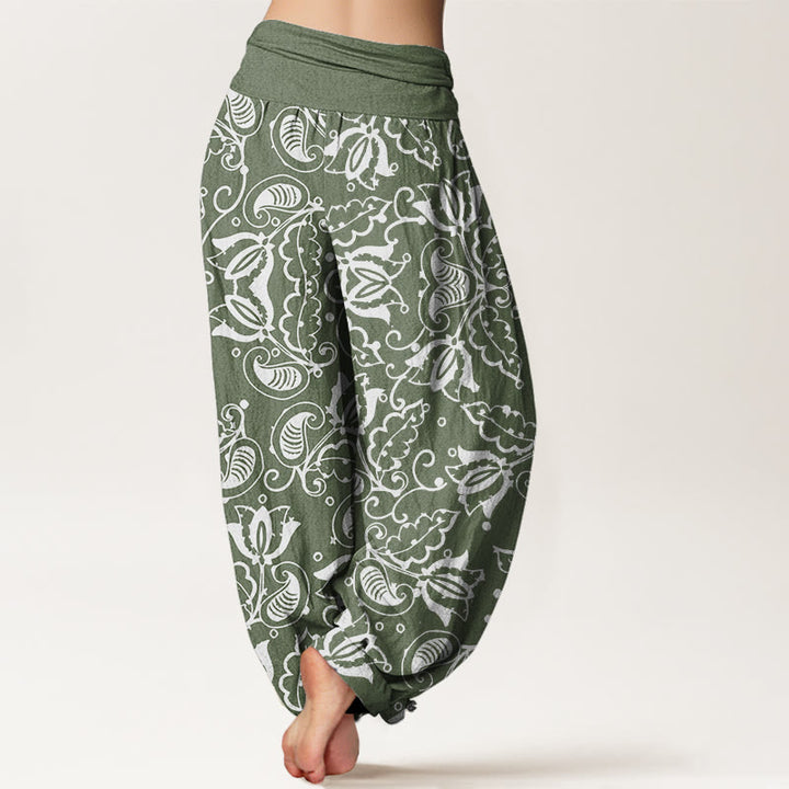 Buddha Stones Casual Plant Leaves Paisley Vortex Pattern Women's Elastic Waist Harem Pants - image 3