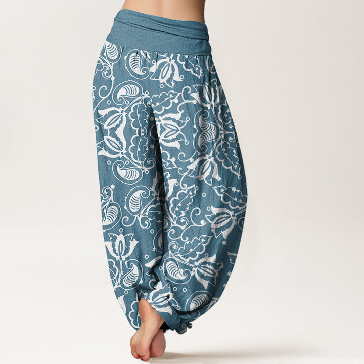 Buddha Stones Casual Plant Leaves Paisley Vortex Pattern Women's Elastic Waist Harem Pants - image 7