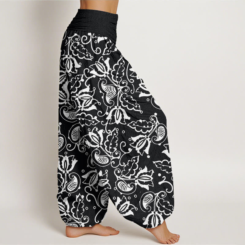 Buddha Stones Casual Plant Leaves Paisley Vortex Pattern Women's Elastic Waist Harem Pants - image 10