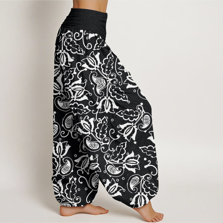 Buddha Stones Casual Plant Leaves Paisley Vortex Pattern Women's Elastic Waist Harem Pants - image 10