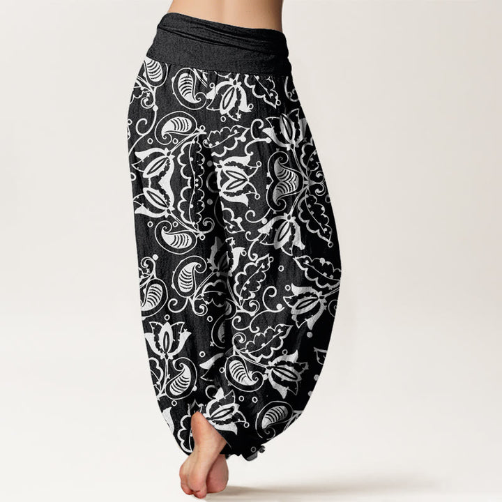 Buddha Stones Casual Plant Leaves Paisley Vortex Pattern Women's Elastic Waist Harem Pants - image 9