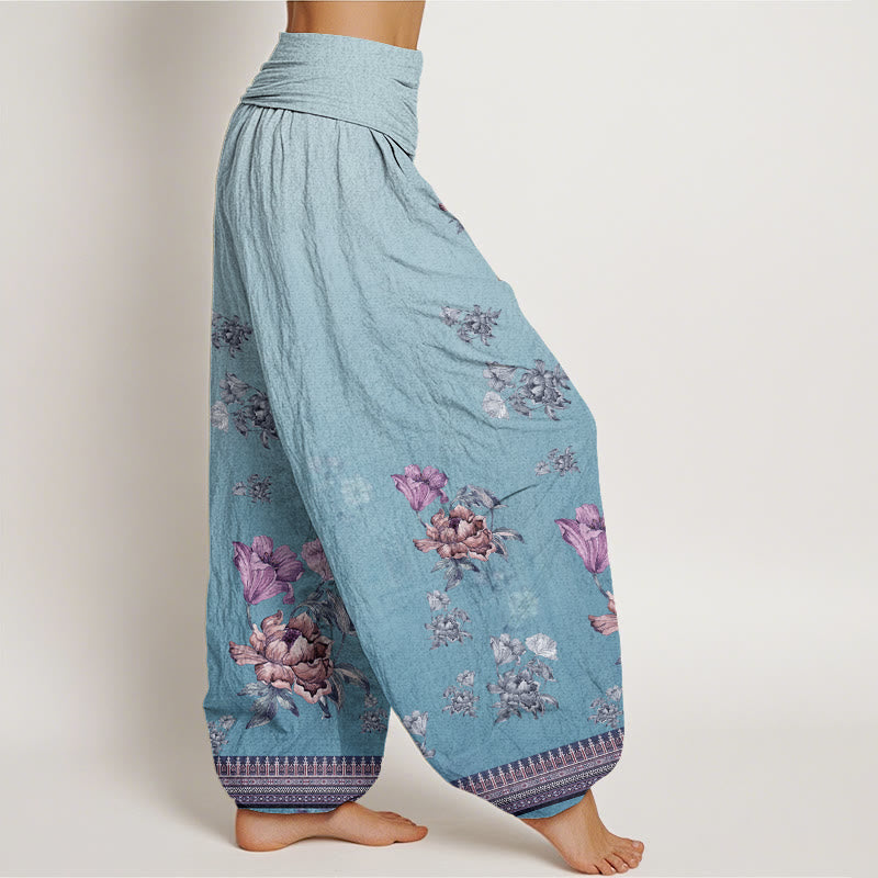 Buddha Stones Casual Plant Peony Petals Pattern Women's Elastic Waist Harem Pants - image 9