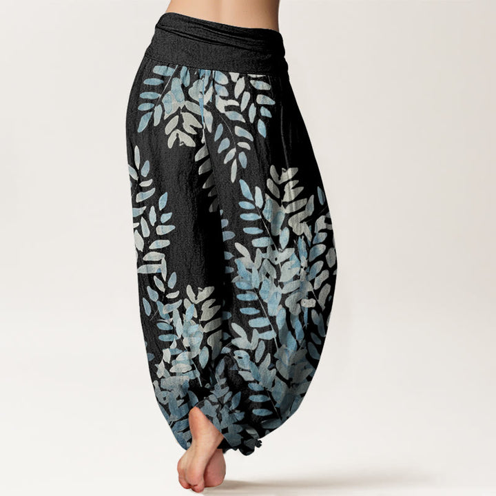 Buddha Stones Casual Plant Interlaced Leaves Pattern Women's Elastic Waist Harem Pants - image 3