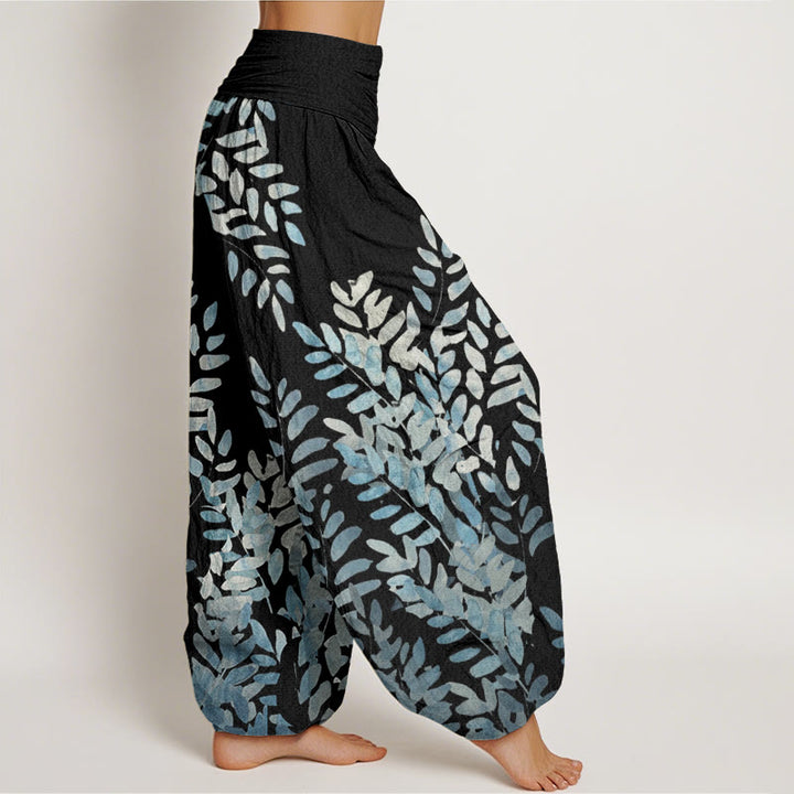 Buddha Stones Casual Plant Interlaced Leaves Pattern Women's Elastic Waist Harem Pants - image 2