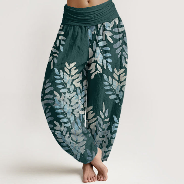 Buddha Stones Cotton Casual Plant Interlaced Leaves Pattern Women's Elastic Waist Harem Pants - DarkCyan - US22，UK/AU26，EU54 (6XL) - image 4
