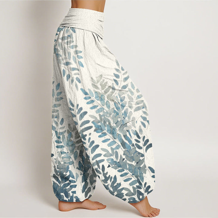 Buddha Stones Cotton Casual Plant Interlaced Leaves Pattern Women's Elastic Waist Harem Pants - image 8