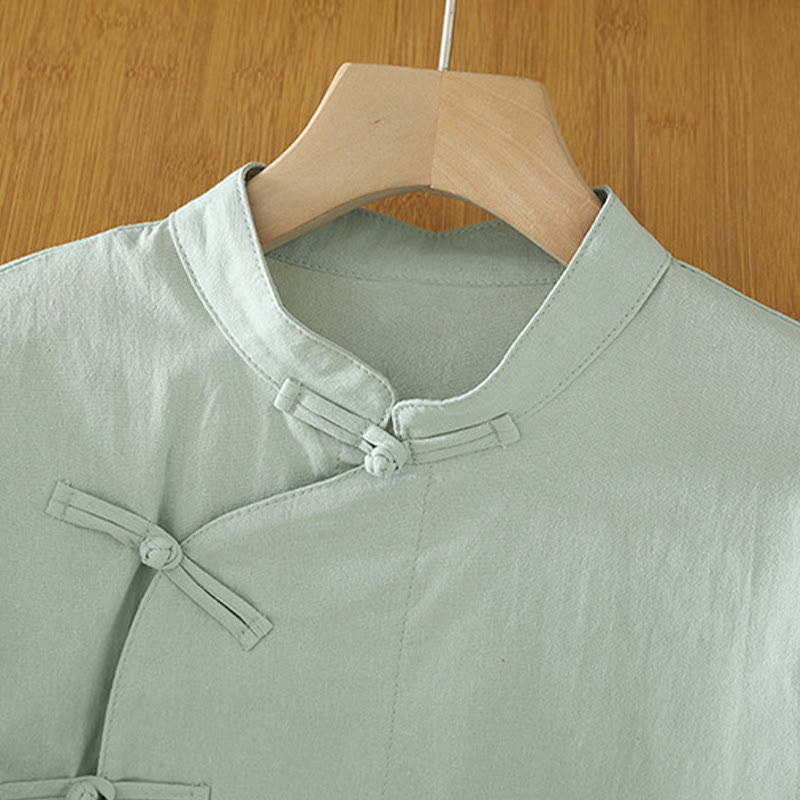 Buddha Stones Casual Vintage Chinese Frog-Button Lace-Up Patchwork Design Women's Cotton Shirt - image 1