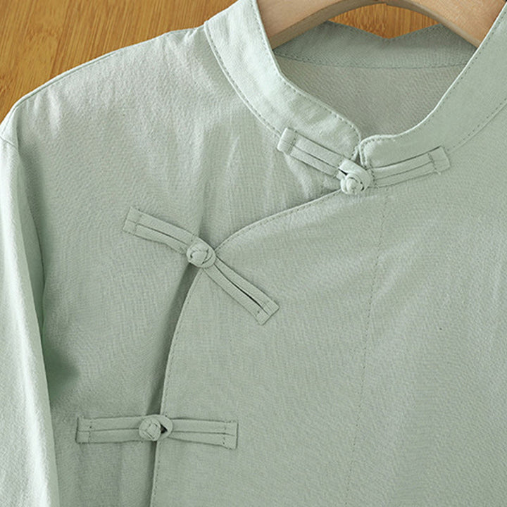 Buddha Stones Casual Vintage Chinese Frog-Button Lace-Up Patchwork Design Women's Cotton Shirt - image 2