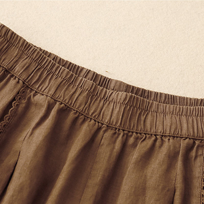 Buddha Stones Summer Frog-Button Lace High Waist Women's Cotton Linen Pants With Pockets - image 14