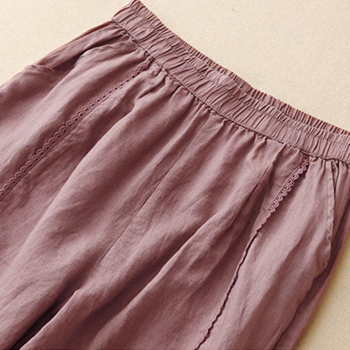 Buddha Stones Summer Frog-Button Lace High Waist Women's Cotton Linen Pants With Pockets - image 10