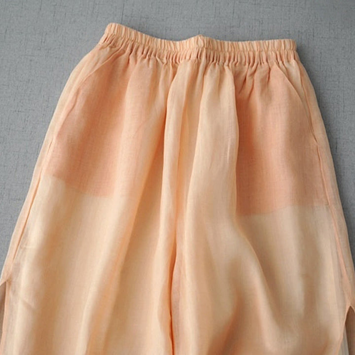 Buddha Stones Casual Plain Ramie Slit 7-8 Length Women's Wide Leg Pants With Pockets - image 5