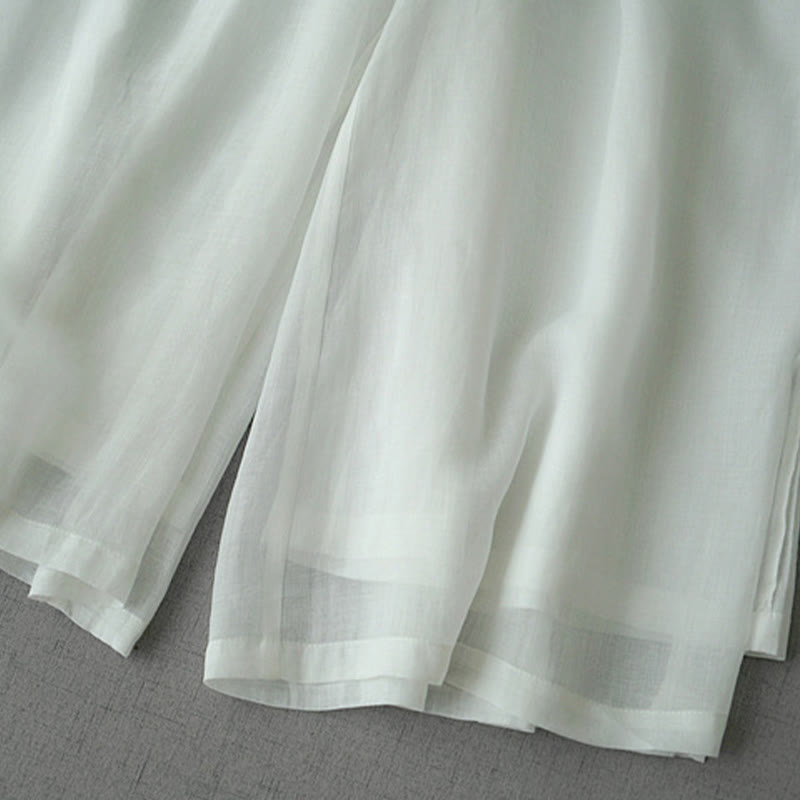 Buddha Stones Casual Plain Ramie Slit 7-8 Length Women's Wide Leg Pants With Pockets - image 14