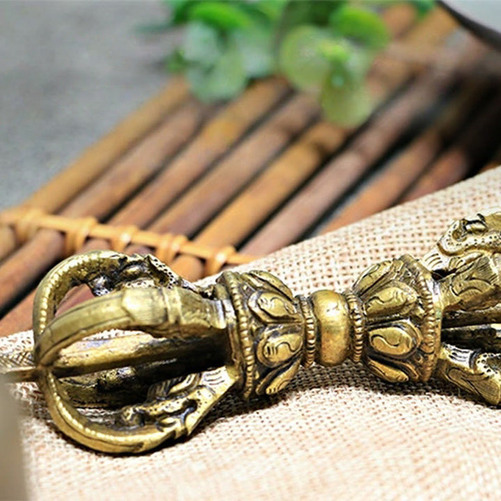 Buddha Stones 2Pcs Handmade Tibetan Meditation Bell and Vajra Dorje Copper Strength Decoration Set - image 6