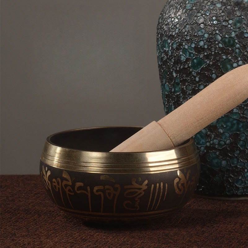 Buddha Stones Handmade Singing Bowl Buddha Eyes Scripture Pattern for Healing and Meditation Sound Bowl Set - image 8