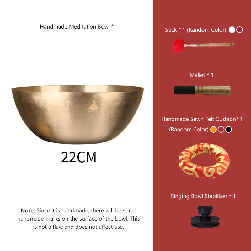 Buddha Stones Handmade Nepal Golden Singing Bowl for Healing and Meditation Sound Bowl Set - 8.66 IN (22 CM) - image 4