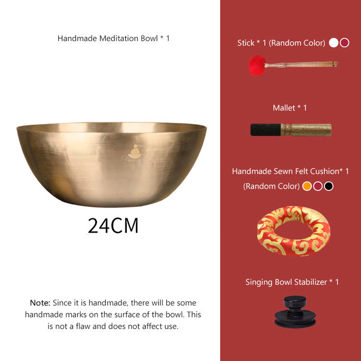 Buddha Stones Handmade Nepal Golden Singing Bowl for Healing and Meditation Sound Bowl Set - 9.45 IN (24 CM) - image 5