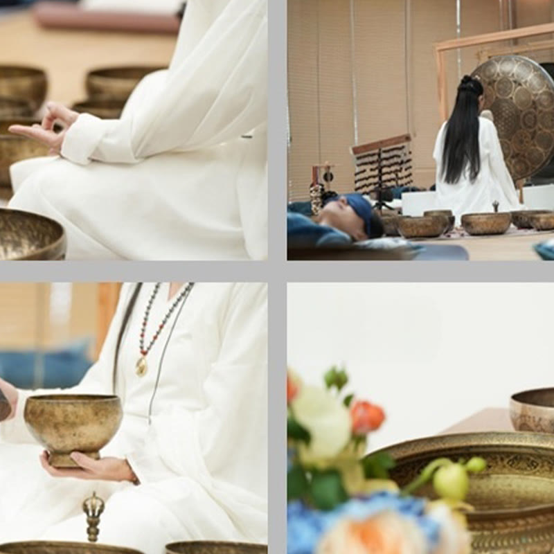 Buddha Stones Handmade Nepal Golden Singing Bowl for Healing and Meditation Sound Bowl Set - image 21